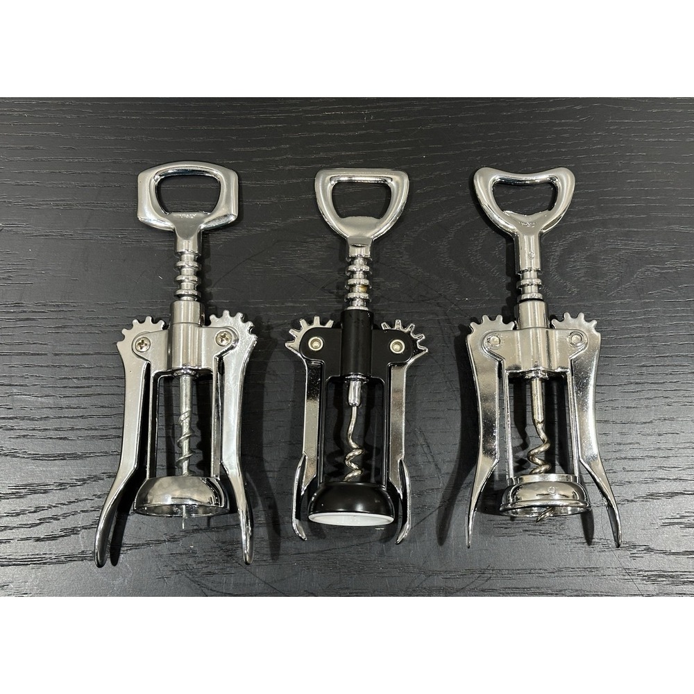 (2) VINTAGE WINE BOTTLE CORKSCREW WINGED OPENER- MADE in ITALY + 1 Black